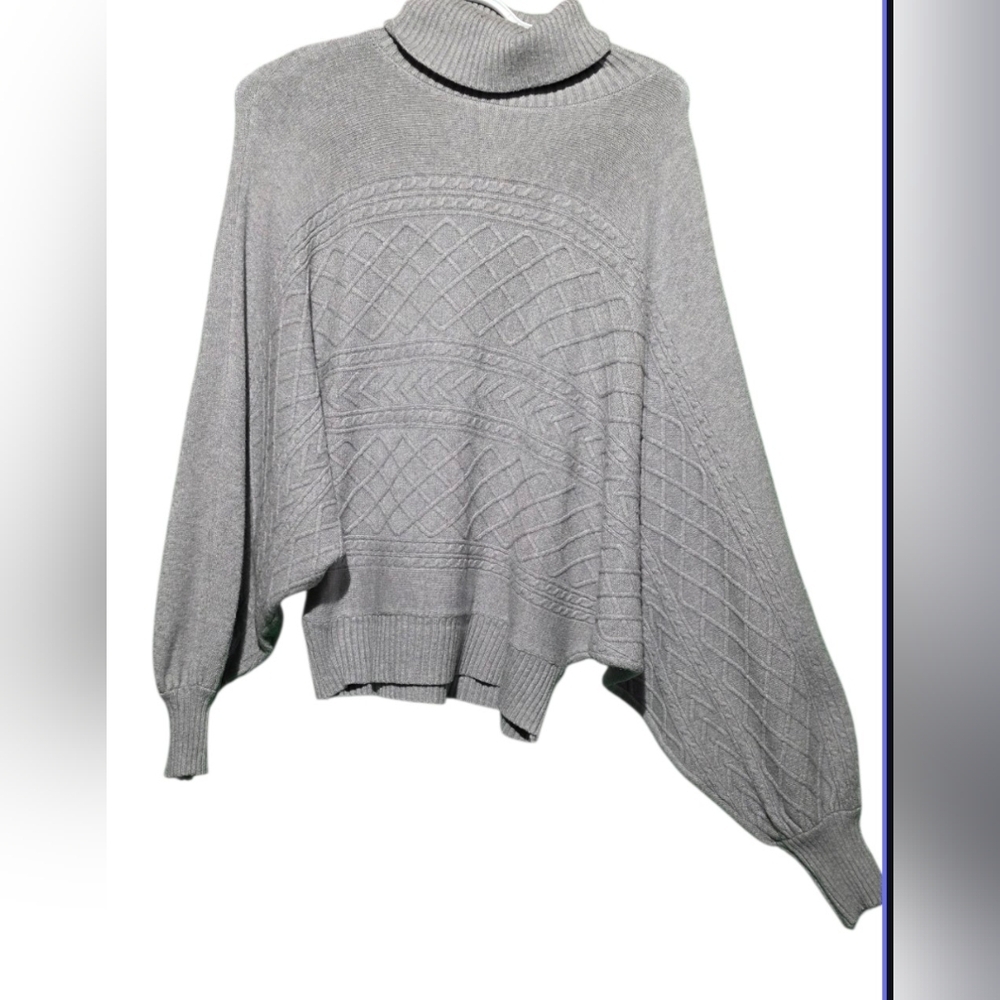 Anthropologie Oliver.O Gray Cable Knit Women's Sweater EUC Medium PTP 25 - Picture 1 of 3